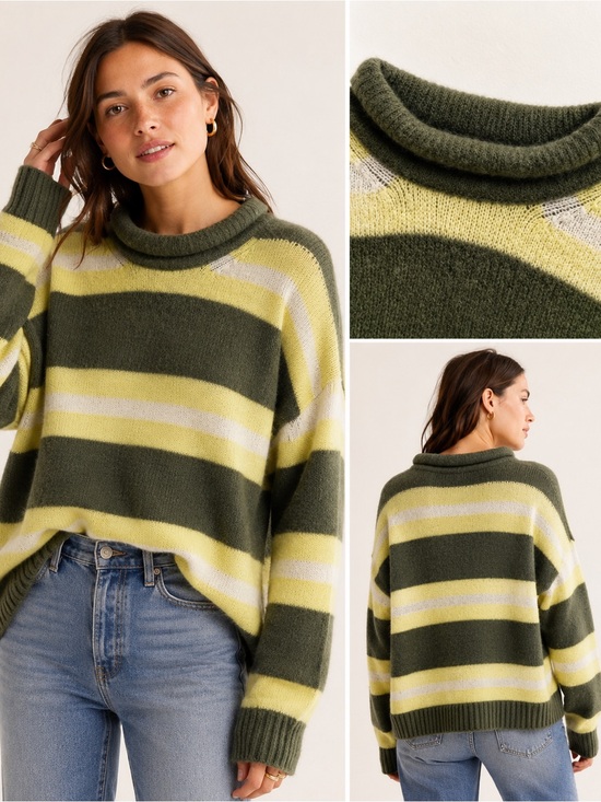 Madewell Sweaters - Madewell Evercrest Coziest Yarn Striped Roll Neck Sweater Wool Alpaca Size M
